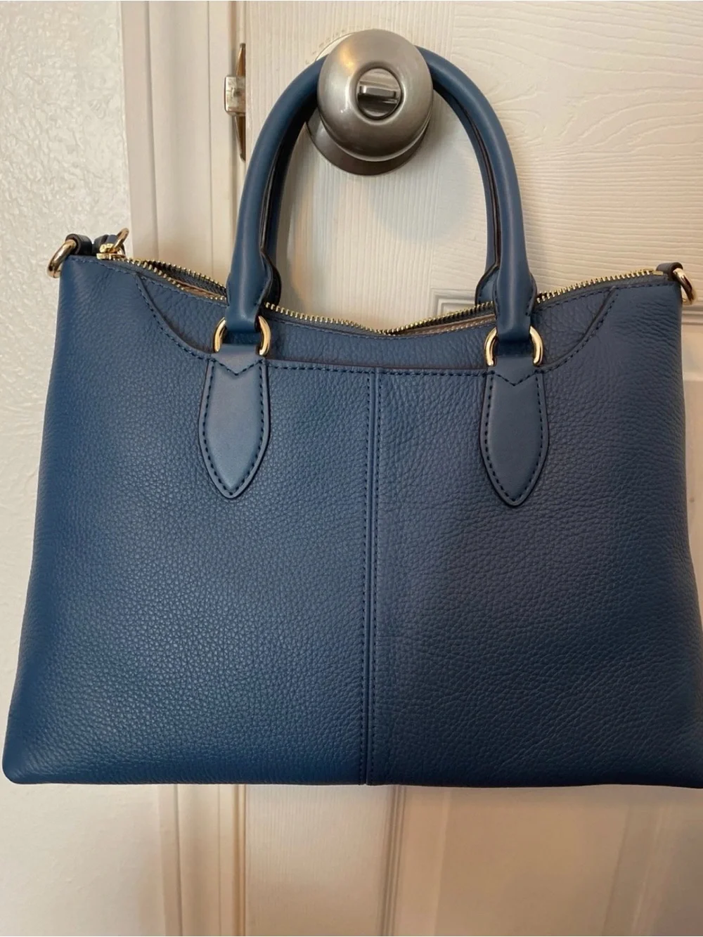 Michael Kors Navy Blue Pebbled Leather Satchel with MK Charm